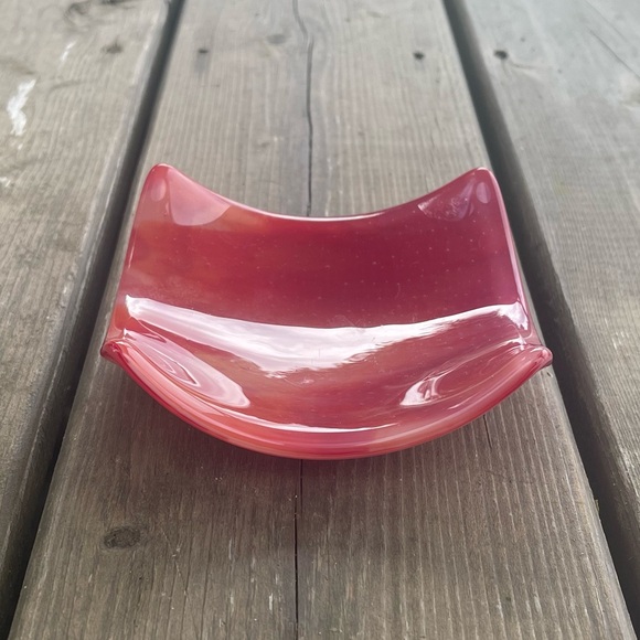 Fused Glass Pink, Red, and White Swirl Trinket Dish Tealight Holder Catchall - Picture 3 of 13